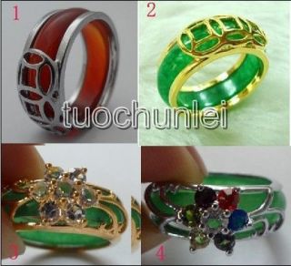 Wholesales Green Jade Red Onxy Crystal Lucky Ring / Rings 8# , free 