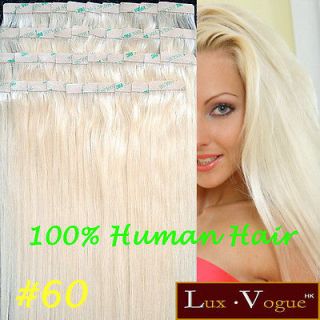 40pcs 100% Human Hair 3M Tape in Extensions Remy #60 (Pale Light 