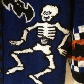 Halloween Cardigan Sweater JJ Browne L Cat Witch Skeleton Jack O 