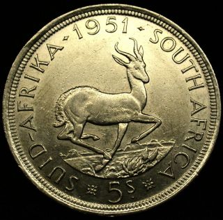 1951 SOUTH AFRICA 5 Shillings SILVER CROWN SCARCE HIGH GRADE Coin 