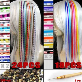 24pcs Grizzly&18pcs Solid Snythetic Feather Hair Extensions Beads 