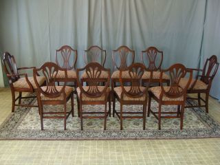 Beautiful Set of 10 Mahogany Shieldback Dining Room Chairs  1940s
