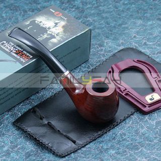 New Durable Wooden Smoking Tobacco Pipe + Stand + Pouch