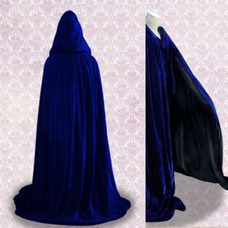   MEDIEVAL Black Hooded Cloak Coat velvet Cape Shawl Halloween Wedding