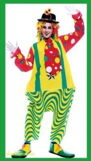 clown adult costume yellow green hoop style polka dots halloween 