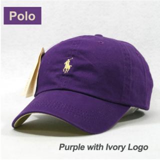Polo Baseball Golf Sports Outdoor Hat Purple Cap with Ivory Small Logo 