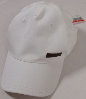 PRADA SPORT HAT $295 WHITE PRADA LOGO RED STRIP BELT BUCKLED BALL CAP 