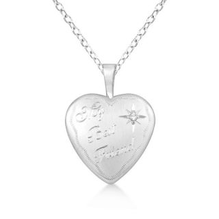   Silver My Best Friend Heart Shaped Diamond Locket Necklace