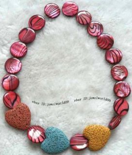 Beautiful Heart shaped Volcanic Lava + shell Beads 17