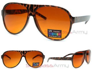 HAVANA BROWN Retro Plastic Aviator Sunglasses w/ BLUE BLOCKER LENSES 