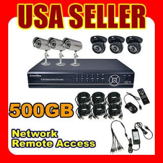 500GB Complete 8 Channel 6X CH CCTV Security Camera DVR System Night 