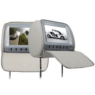   Grey Leather Car Pillow Headrest Monitor/DVD Player IR/FM/USB/Sony Len