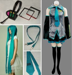   Hatsune Miku Cosplay Costume Headphone Wig full parts set Supply