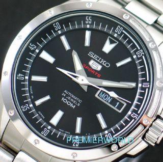 SEIKO SPORTS AUTOMATIC / HAND WINDING 100M BLACK DIAL WATCH SRP153J1 