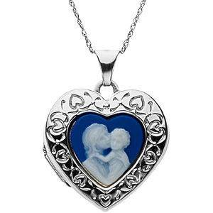 HEART SHAPE CAMEO LOCKET WITH A MOTHER AND CHILD