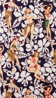Alexander Henry Hawaiian pin up girl hibiscus fabric FQ rockabilly 50s 