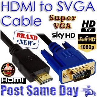 HDMI to VGA SVGA HD15 Male Cable Lead For DVD Gold Plated 1080p 1M 1 