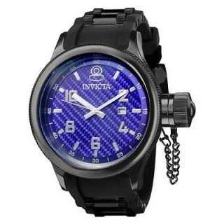 Invicta Mens Russian Diver Blue Carbon Fiber Dial Black Strap Watch 