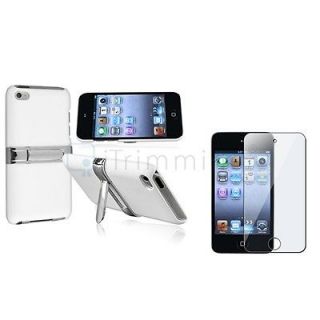 For iPod touch 4 4th G Gen White w/Chrome Stand Hard Case Cover Skin 