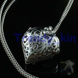 Steampunk Shiny Silver Heart Locket Case Necklace Charm Pendant Pocket 