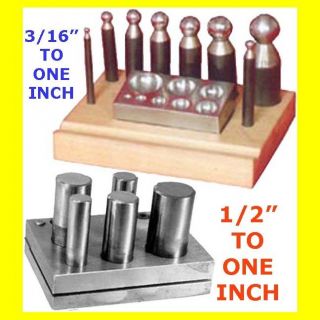   CUTTERS 8 DAPPING PUNCHES SET FLAT STEEL BLOCK DOMING DIE ROUND KIT