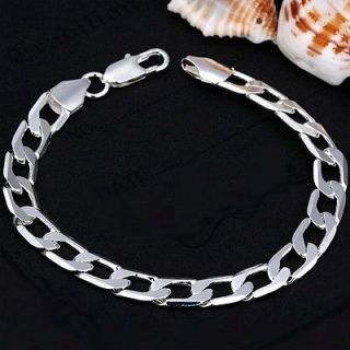 2012 Christmas gifts Mens fashion 8mm Flat curb bracelet in sterling 