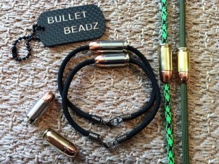 380 Auto & 9mm Bullet Beadz 550 Paracord Bracelets   Choice of Colors 