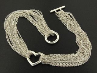   Co Sterling Silver Heart Multi Mesh Strand 15.5 Necklace Toggle Clasp