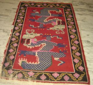 1930s Antique Tibet wool Rug Carpets Chinese Dragon red