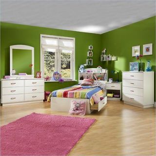   Logik Kids Pure White Twin Wood Mates Storage Bed 4 PC Bedroom Set