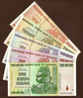 ZIMBABWE BILLION DOLLAR 5 PIECE SET +BONUS ☼HYPERINFLATIO​N 