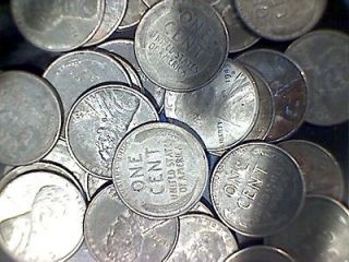 Roll of 50 Steel Cents 1943 Lincoln Wheat Pennies P D S Circulated 
