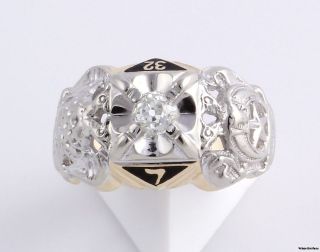 38ct Mine Cut Diamond 32nd DEGREE Scottish Rite Ring   10k W&Y Gold 