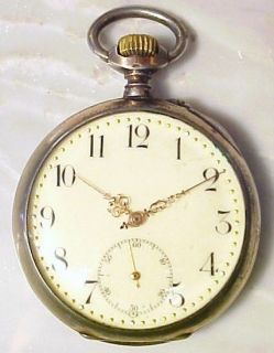 Antique European Pocket Watch w/ .800 Coin Silver Case 16s RUNS