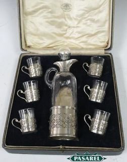Silver Glass English Boxed 7pcs Liqueur Set London 1924