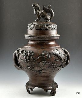 Beautiful Antique Chinese Bronze Urn/Vase c.1850 1900 Dragon Birds 