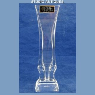 SEVRES FRANCE Vintage TALL ART DECO VASE 4 Sided Crystal Glass SIGNED 