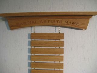 Personalized Oak Arch Martial Arts Shelf Belt Display Rack, Karate 