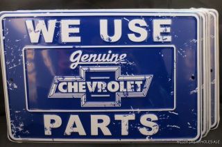   LOT OF 6 CHEVROLET SIGNS METAL TIN We Use Chevy Parts GM Made in USA
