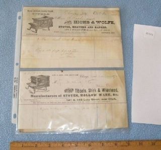 Four 1870s Receipts from Cast Iron Stove & Furnace Cos.