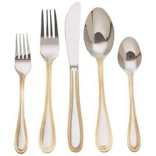 60pc Surgical Stainless Steel Flatware Set with Gold Plated Trim new 