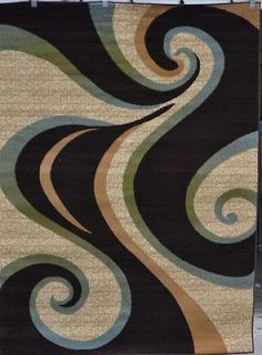 Brown Beige Blue Green Large Swirl 10x13 Contemporary Area Rug Modern 