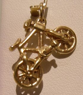   GOLD 3D ARTICULATED OLD FASHIONED BICYCLE BIKE CHARM PENDANT 2.9gr