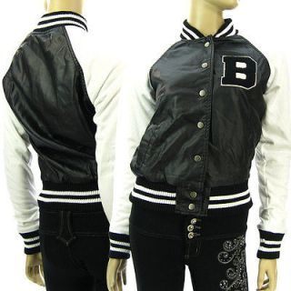   Black Varsity Baseball jacket Faux Leather Patch Letter B Jacket