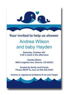 Custom Blue Whale Nautical Baby Shower or Sprinkle Invitation Card