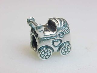 ESTATE STERLING SILVER BABY CARRIAGE BEAD SLIDE CHARM SIGNED ALE 