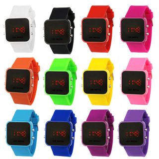   Men women Mirror LED Date Day Silicone Rubber Band Digital Watch NEW