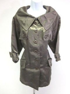 ISDA & CO Taupe Satin 3/4 Length Sleeve Button Down Jacket Coat Sz M