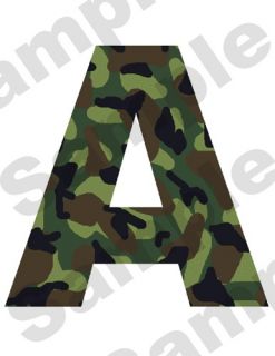 GREEN BROWN CAMO ALPHABET LETTER NAME HUNTING NURSERY BABY WALL 