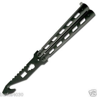 Silver Rescue Utility Practice Butterfly Knife With Hook Black